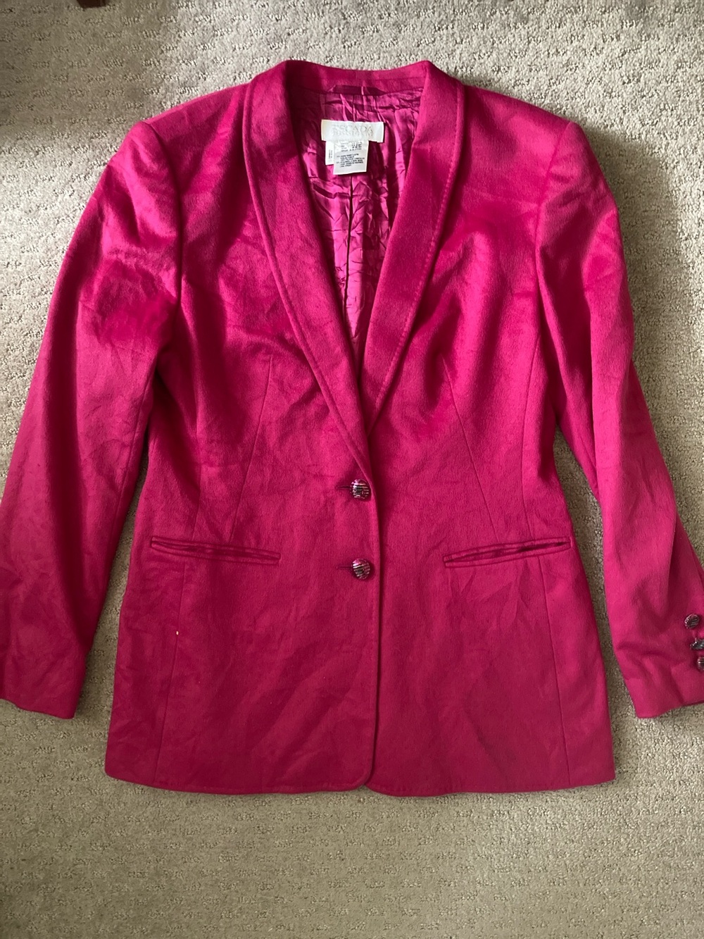 Vintage Escada fuchsia rabbit & wool blazer jacket, ~Medium.